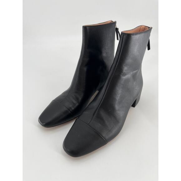 J Crew Cap Toe Ankle Boots Sz Women's 6 Black Leather Classic Minimalist - Picture 1 of 11